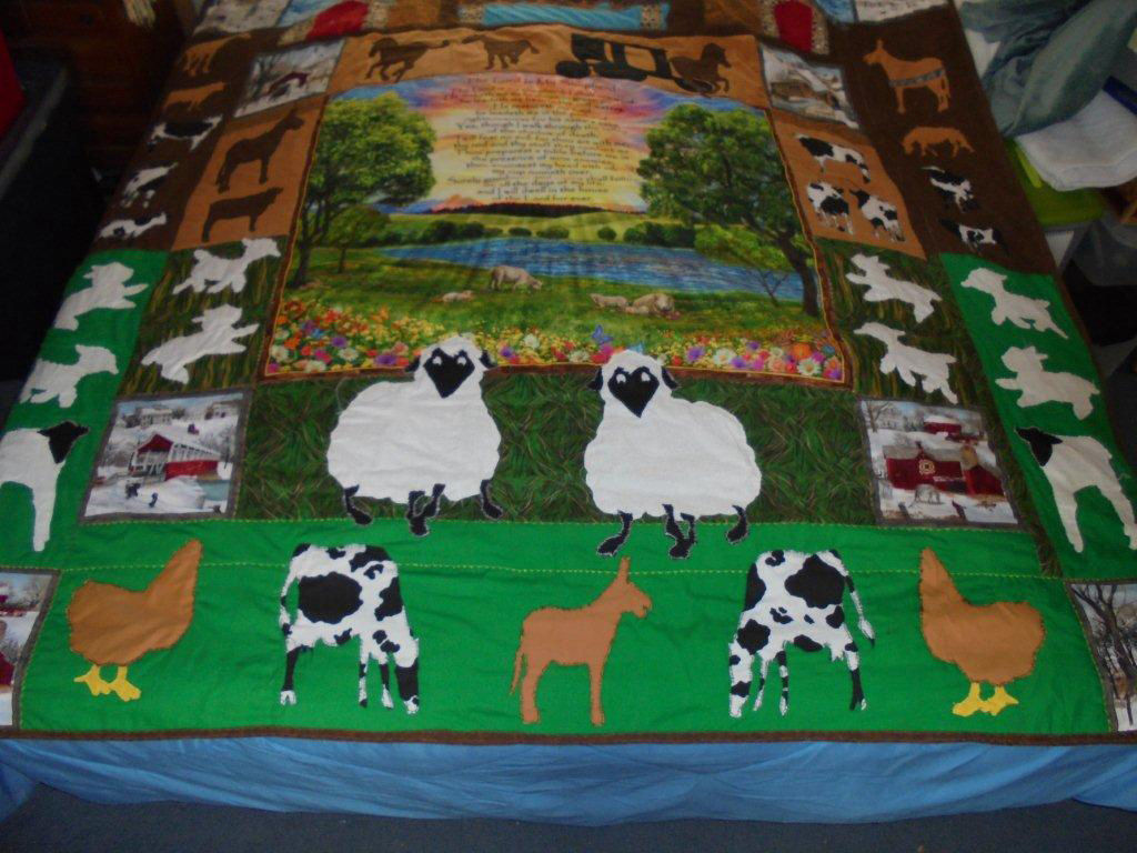 #1067 King, Amish Scenery Quilt, The Lord is My Shepherd, Appliquéd – heavy quilt. 82x84  $800