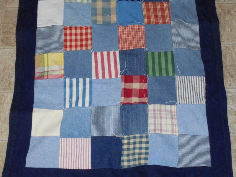#944  Small Throw or Lap quilt Blue Jean patchwork 